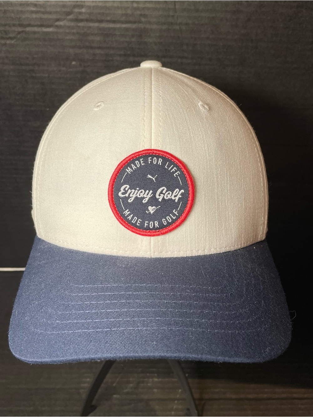 Puma Two-Tone Enjoy Golf Cap - White, Navy & Red Patch